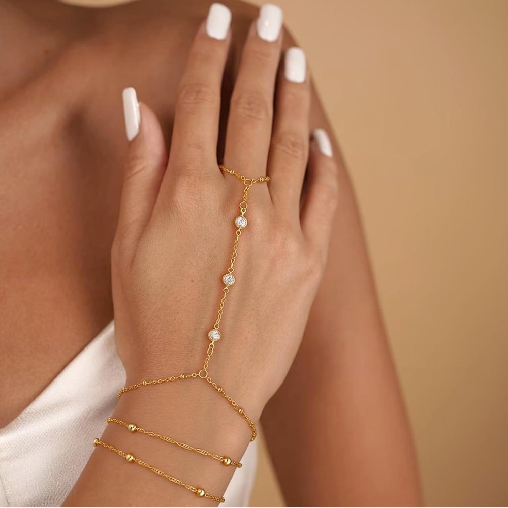 Hand Chain 18K Gold Plated Wrist Chain with Finger